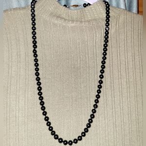 Vintage Charcoal Black Faux Pearl Necklace with German Silver Victorian Clasp